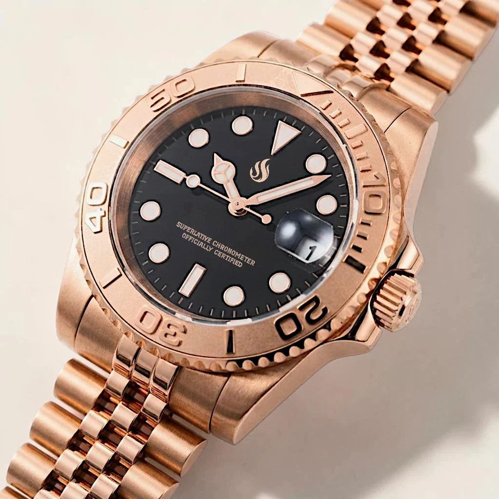 Seiko Mod Yachtmaster Rose Gold Diver Mod watch by Modtime with NH35 automatic movement and sapphire crystal