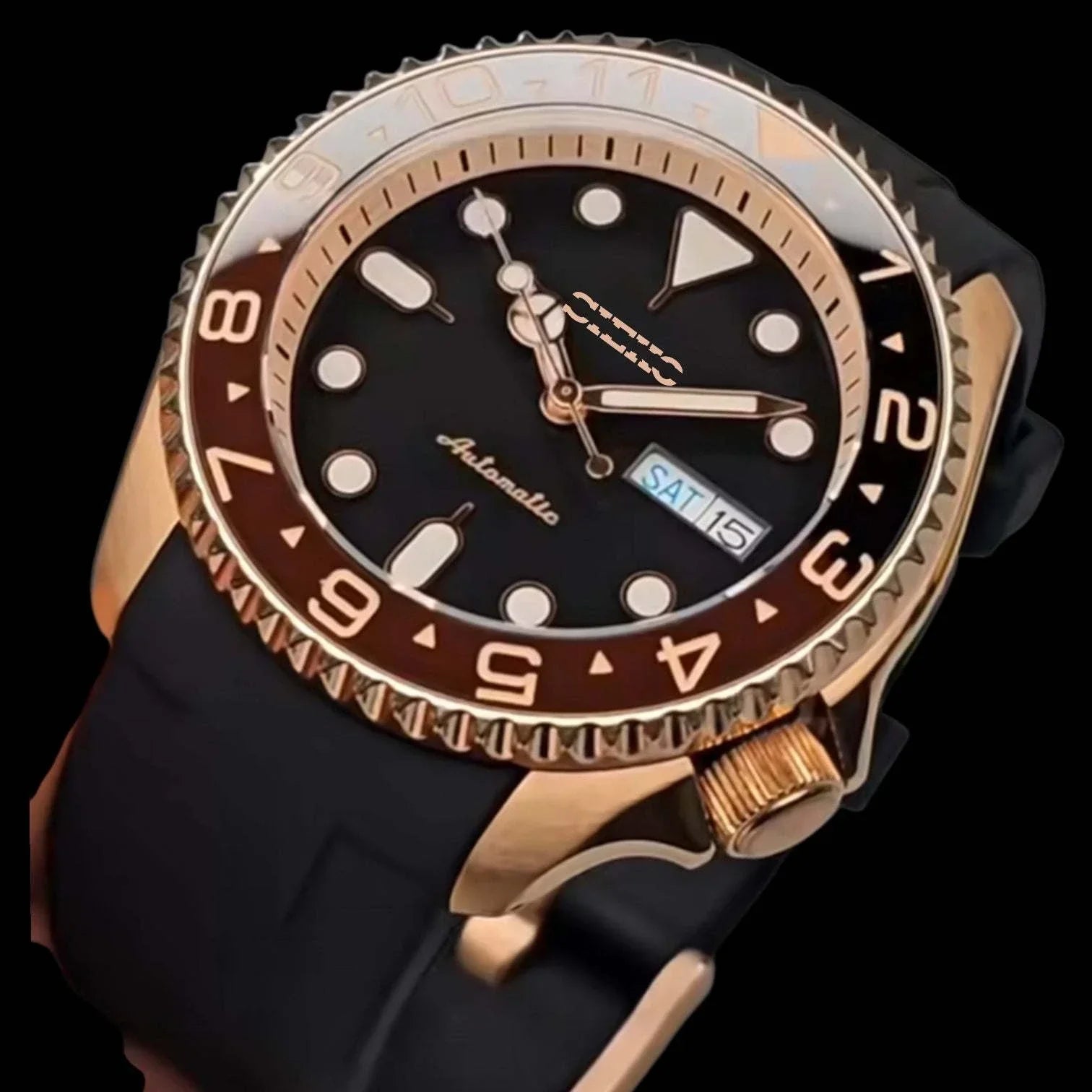 Seiko Mod Watches SKX 42 MM with a Black dial Root Beer at Modtime Creations