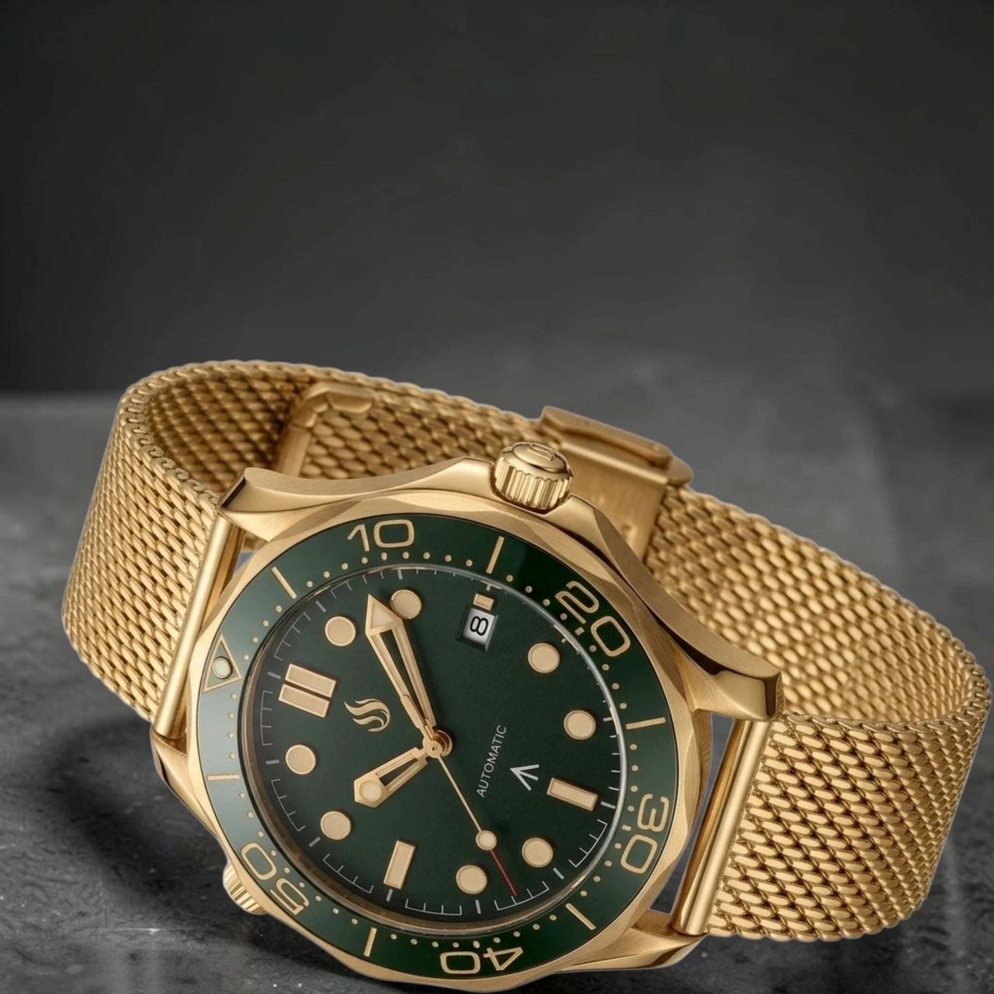 Black Dial Green Gold 007 Master Mod Watch - Modtime Creations