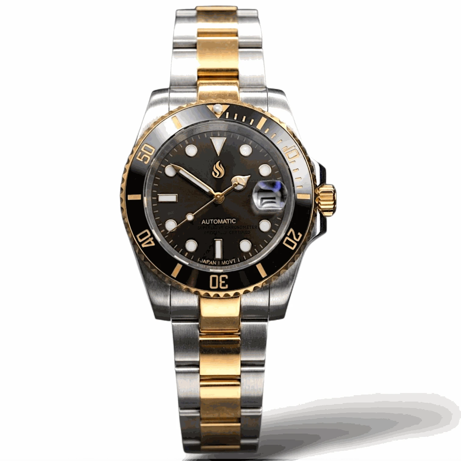 Seiko Mod Watches Submariner Black Gold two-tone diver watch with sapphire crystal and stainless steel case