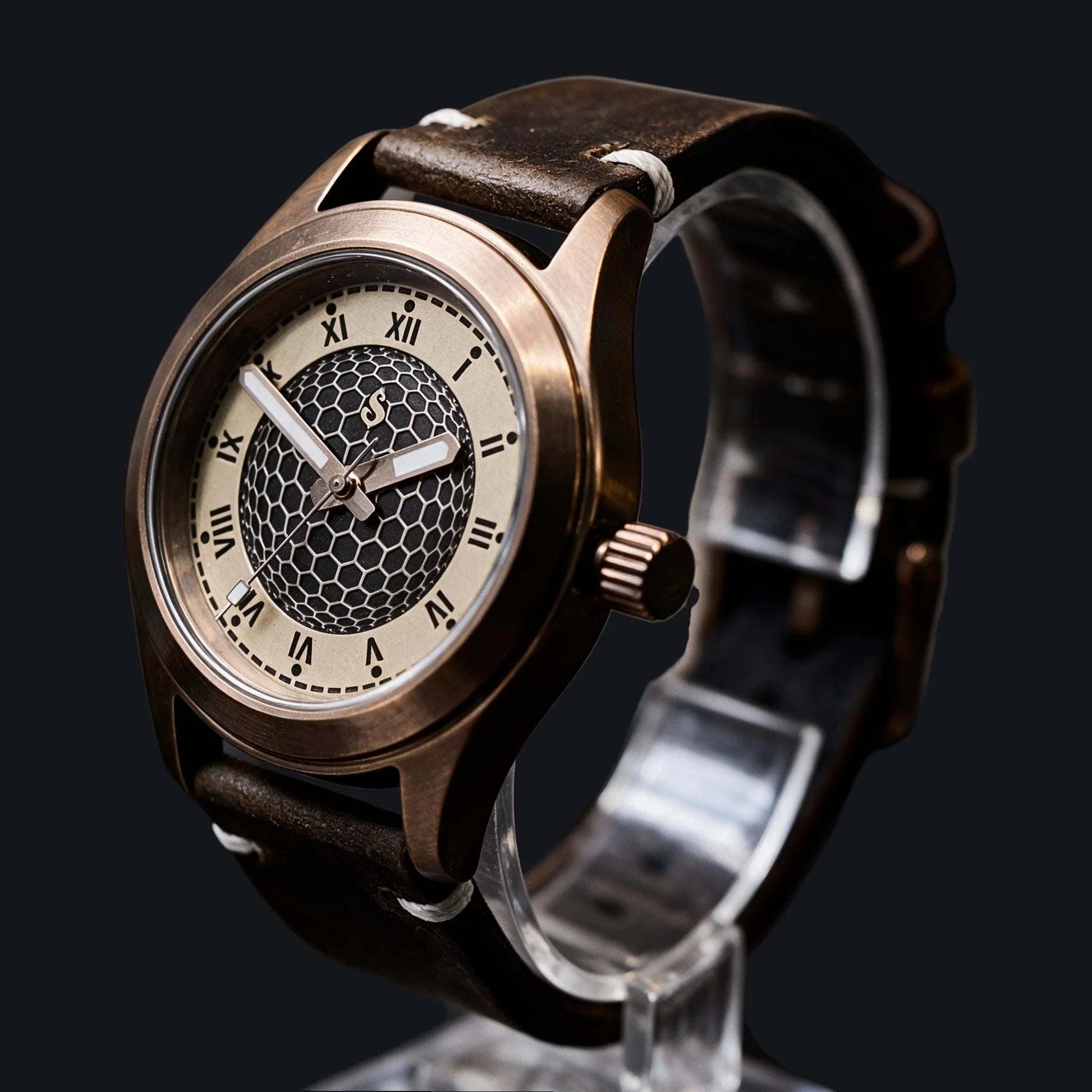 Handcrafted Seiko Mod watch with custom brass dial and vintage stainless steel case