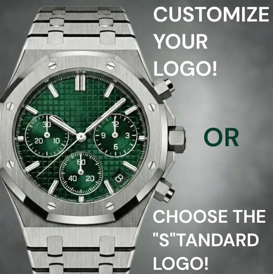 Modded Seiko Heritage Oak Chronograph with green dial and stainless steel bracelet