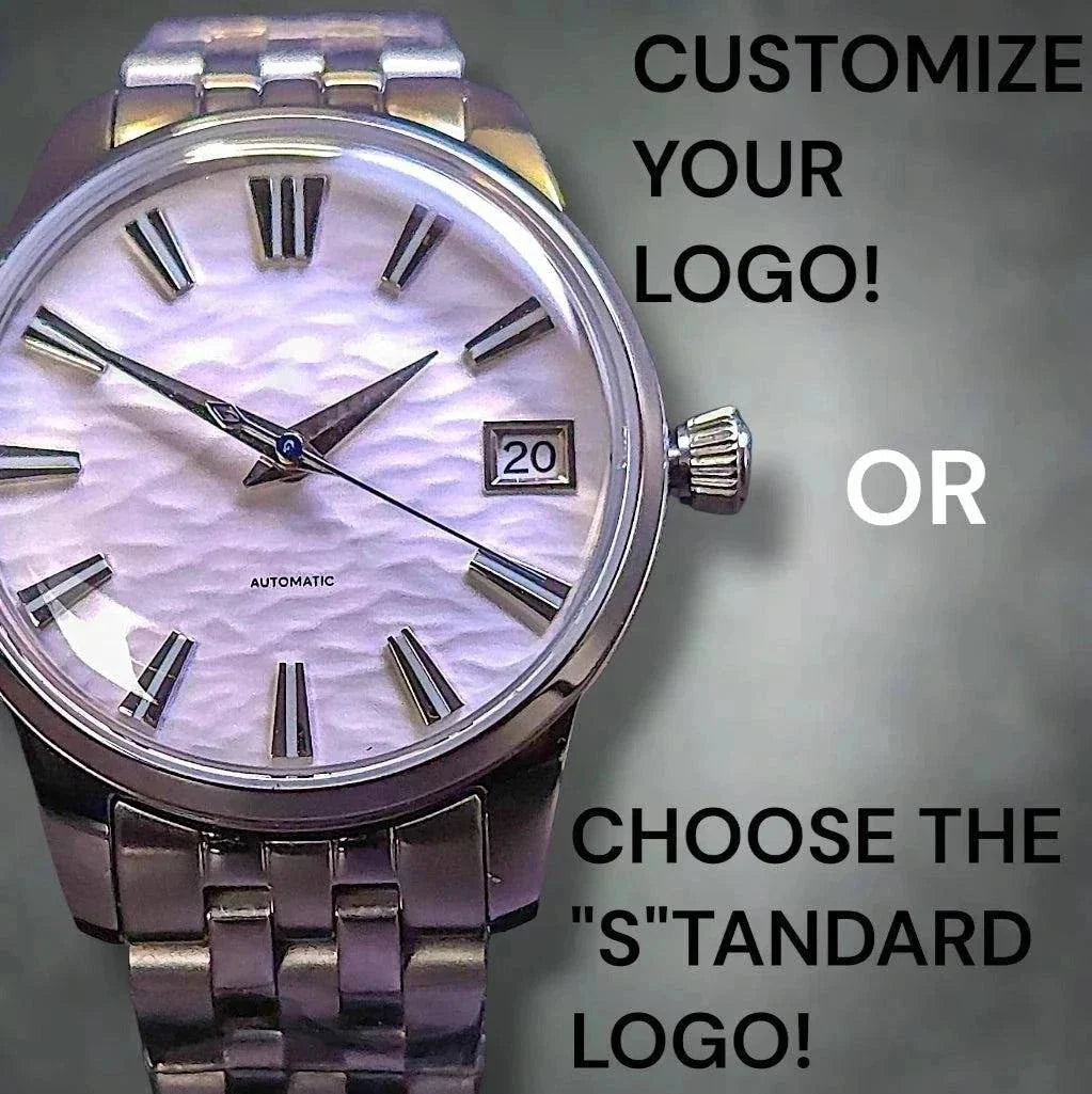 Ladies 33mm Grand Presage Fusion Seiko Mod watch with textured white dial and sapphire crystal