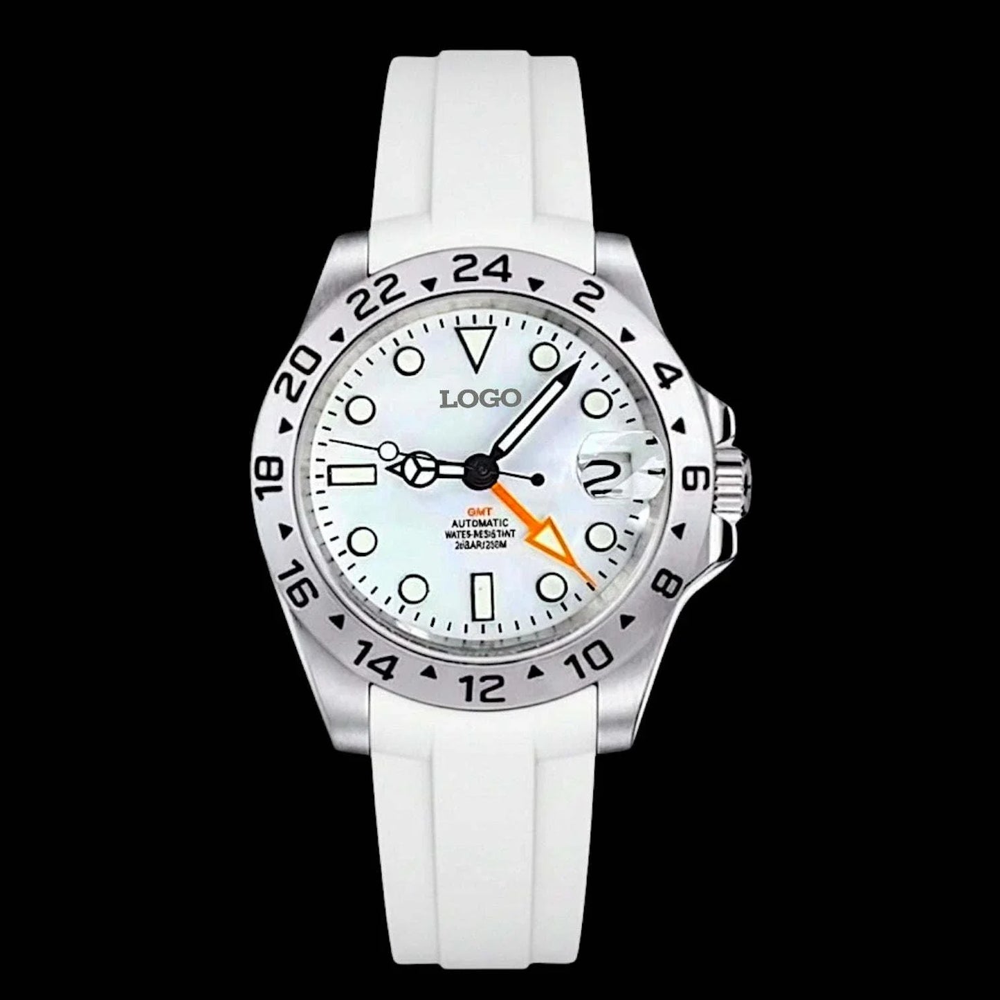 Seiko Mod GMT White Polar Dial Yachtmaster Brushed Nickel Series at  Modtime Creations