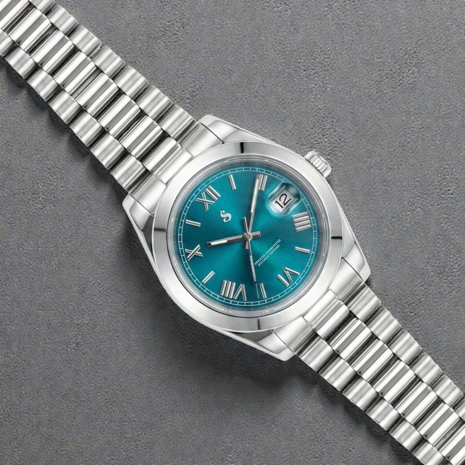 Seiko Modtime luxury watch with blue Roman numeral dial and date window