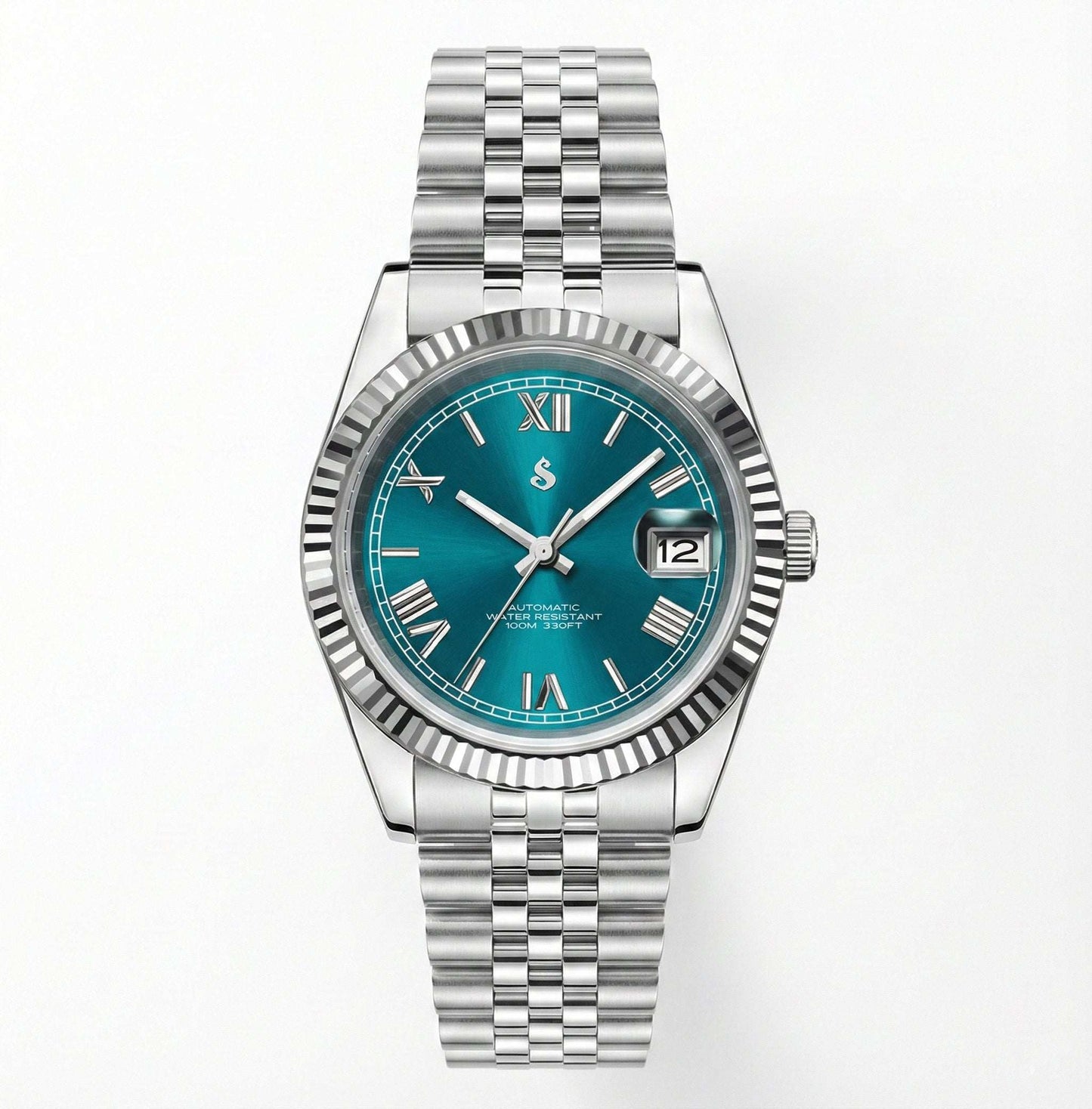 Seiko Mod luxury watch with blue Roman numeral dial and date window by Modtime Creations