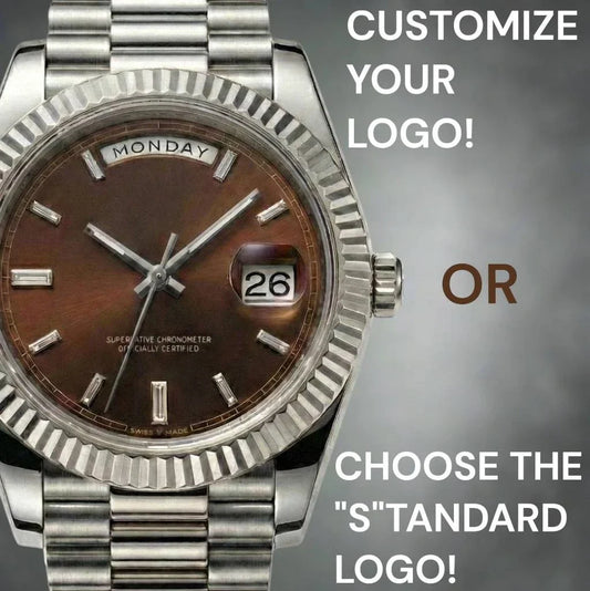 Modded Seiko watch with day and date chocolate dial from Modtime Silver Mod Series