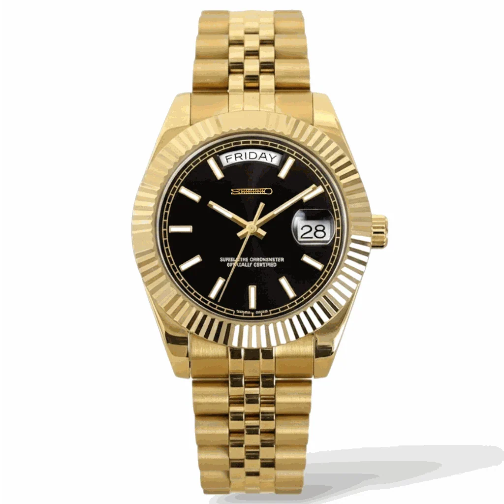 Seiko Mod Day & Date watch with black gold dial by Modtime Creations