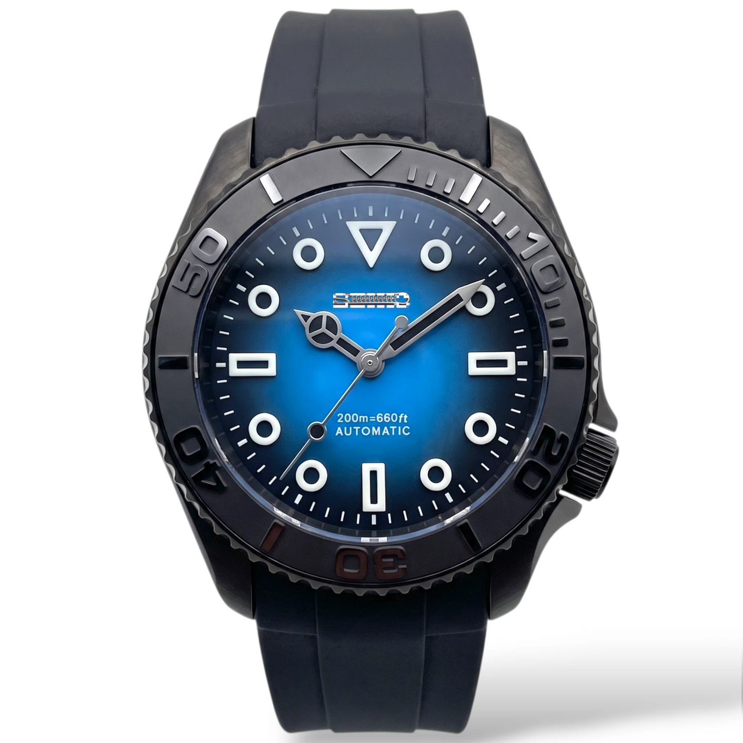 SeikMaster Black Blue "Super Lume" Dial Diver Mod Watch Series - Modtime Creations