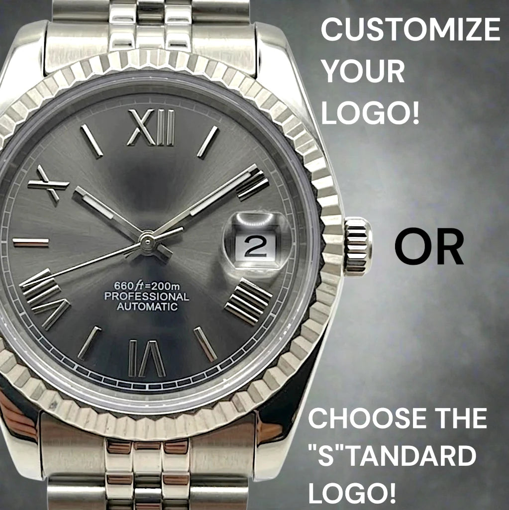 SeikJust Date Window Dark Grey Sunburst Dial Roman Numerals Mod Watch - Modtime Creations