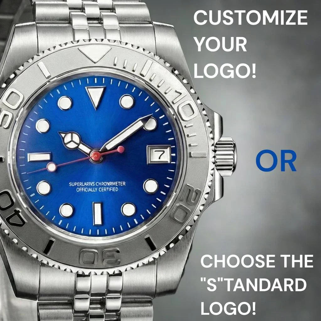 SeikMaster Rhodium Blue Sea Modded Seiko luxury diver watch with sapphire crystal and stainless steel case
