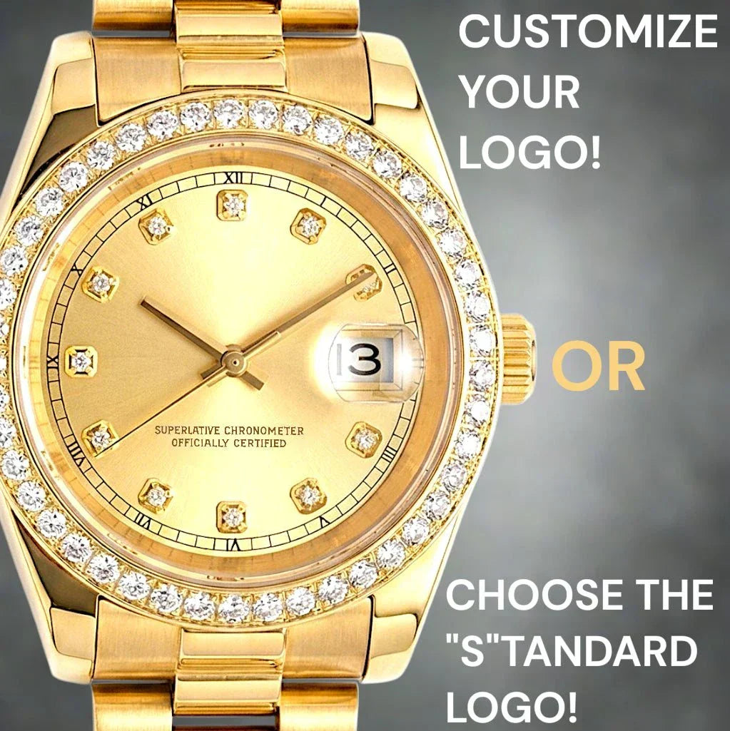 SeikJust gold gem dial Seiko Mod watch with date window and bling bezel by Modtime Creations