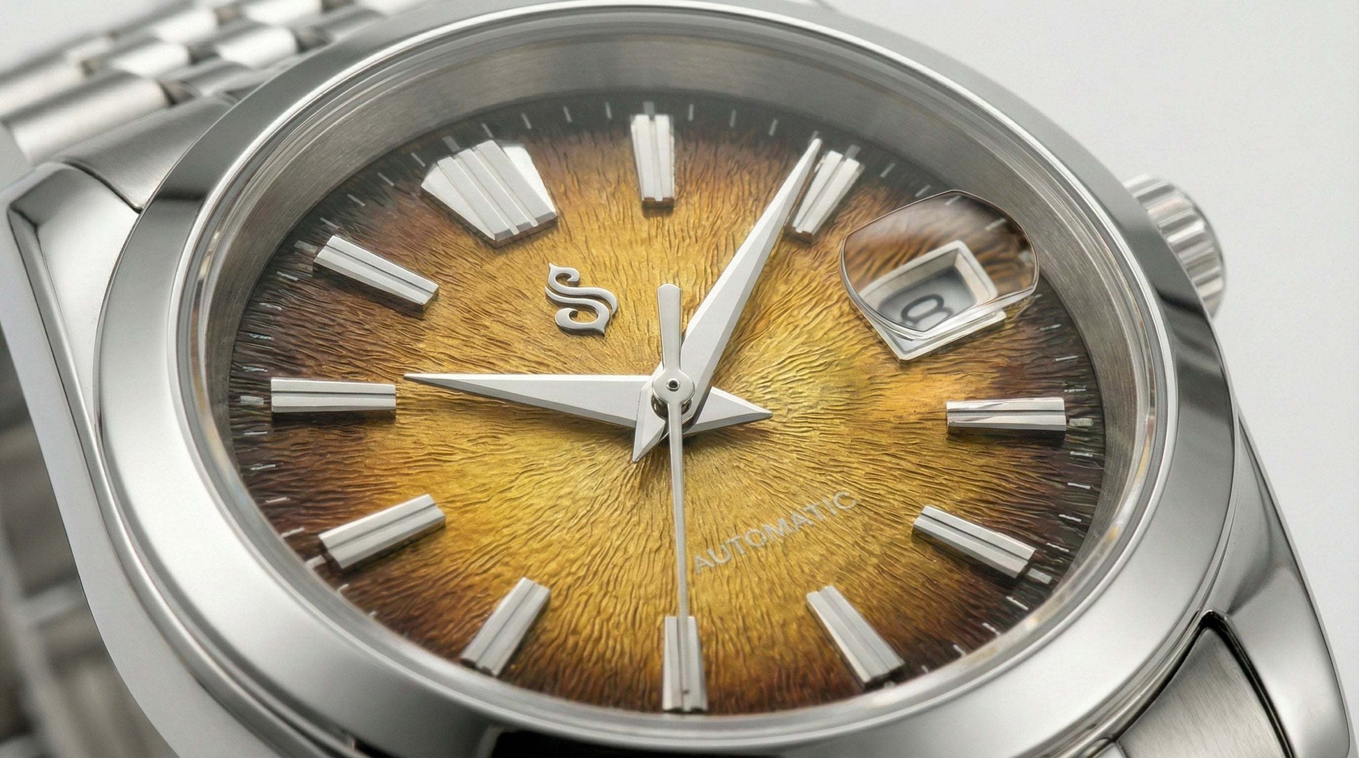 SeikJust gold textured dial Seiko mod watch with date window by Modtime