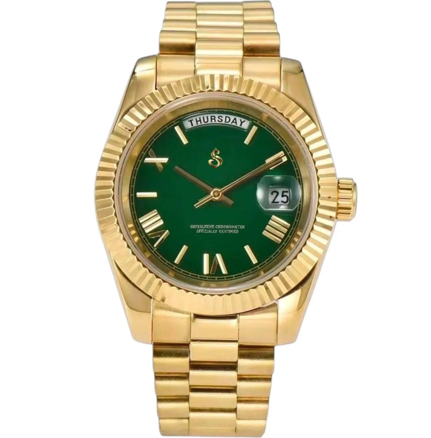 Modded Seiko watch with green day and date numerals dial by Modtime