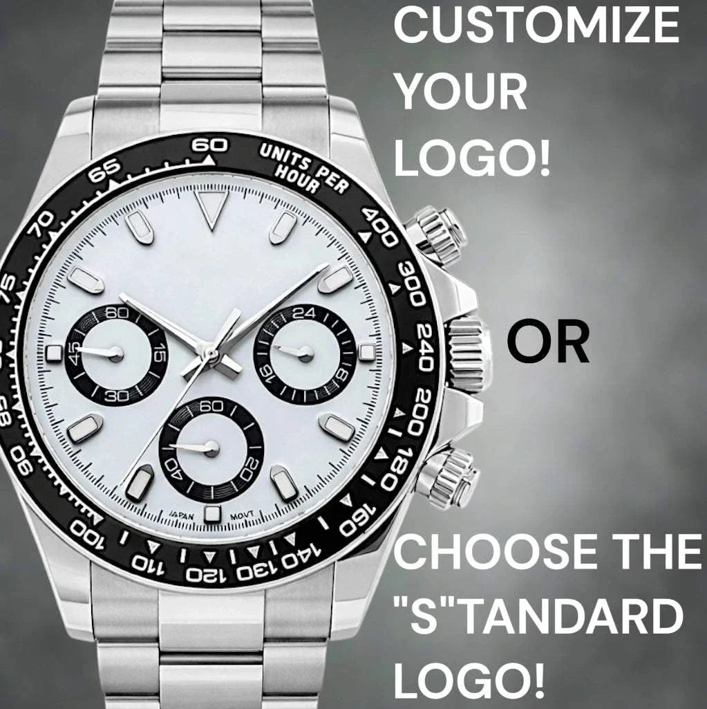 Seitona Black and White Panda dial Seiko Mod chronograph watch with stainless steel bracelet