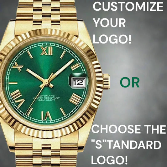 SeikJust luxury Modtime Seiko Mod watch with gold green Roman numeral dial and date window