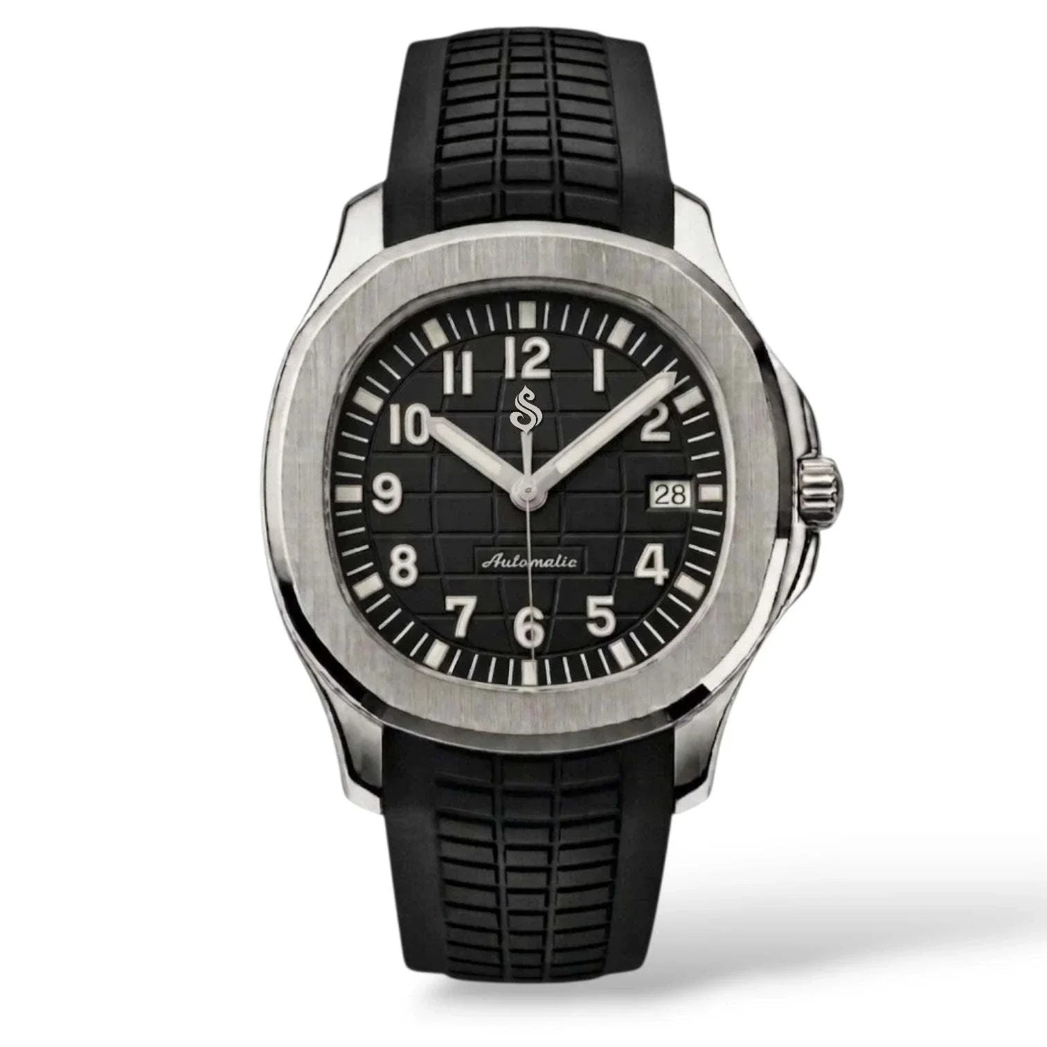 Seiko Mod Watch Nautilus Black Silver Series with NH35 automatic movement and sapphire crystal