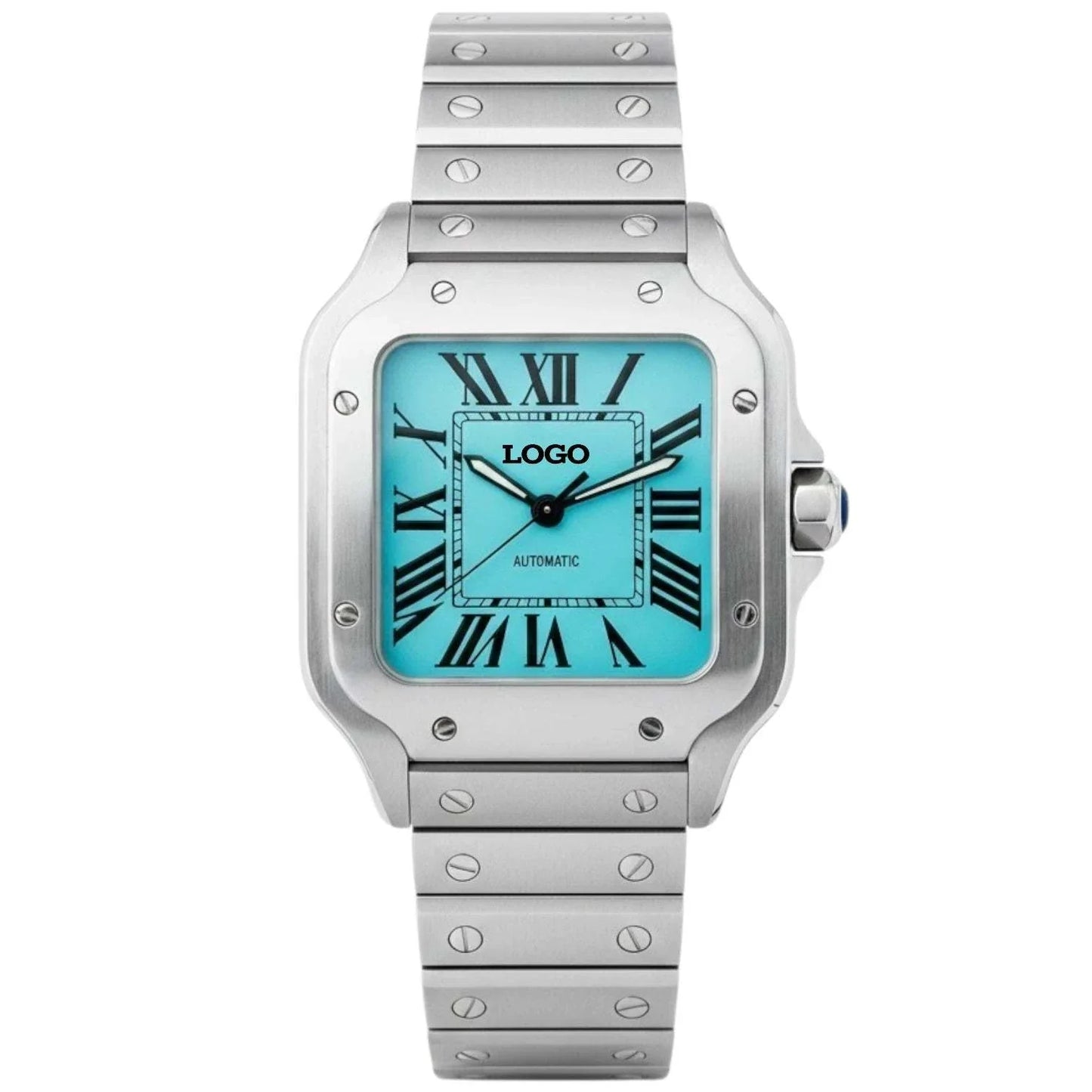 Santeiko Silver Case Tiff Blue Seiko Mod watch with classic dial and sapphire glass by Modtime Creations