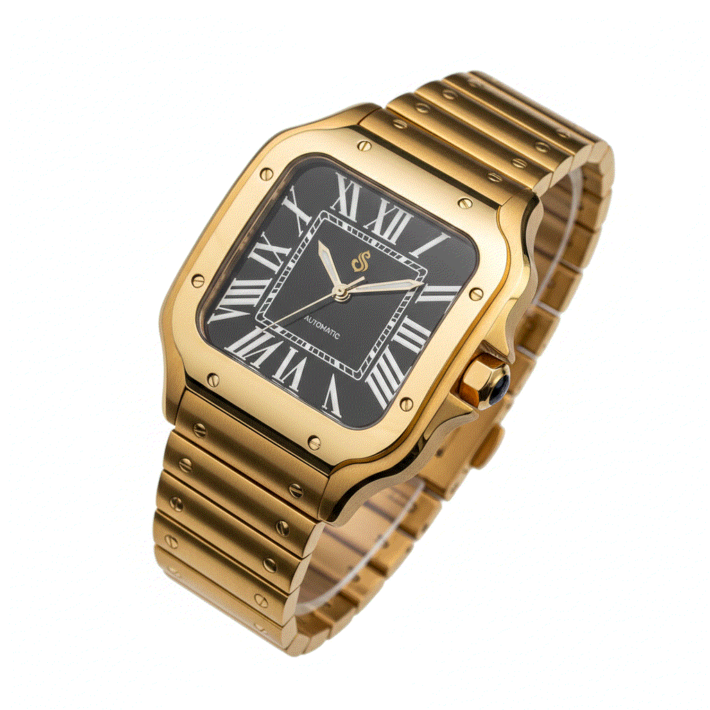 Santeiko gold case black dial Seiko Mod luxury watch with sapphire glass and stainless steel bracelet