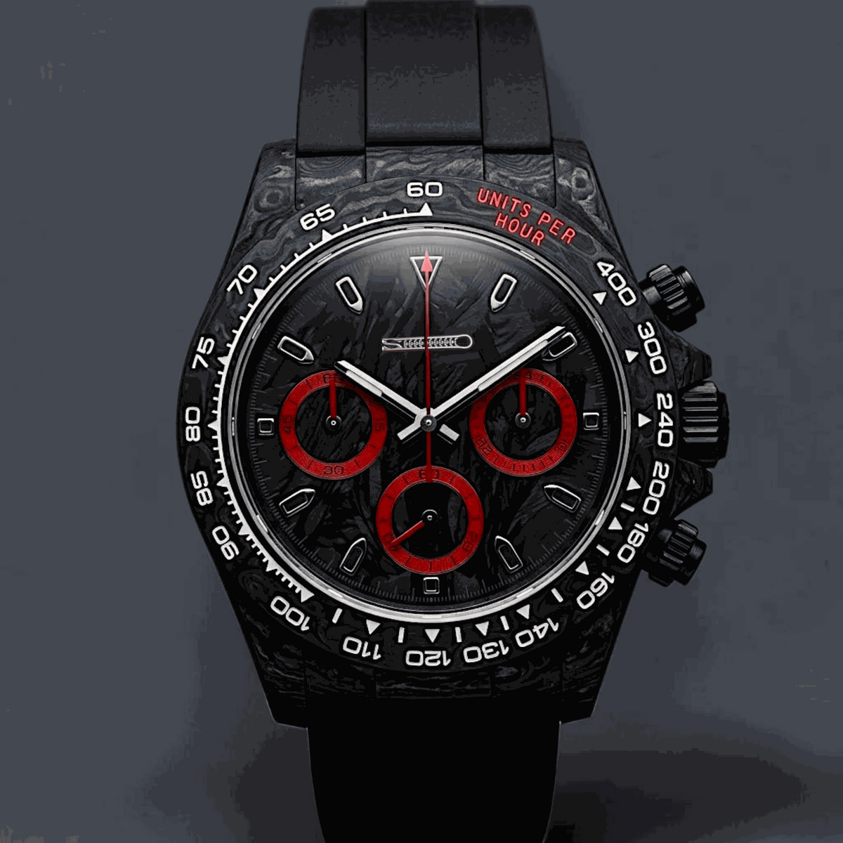 Seitona Mod Black Red Full Carbon Fiber Stealth Watch - Modtime Creations