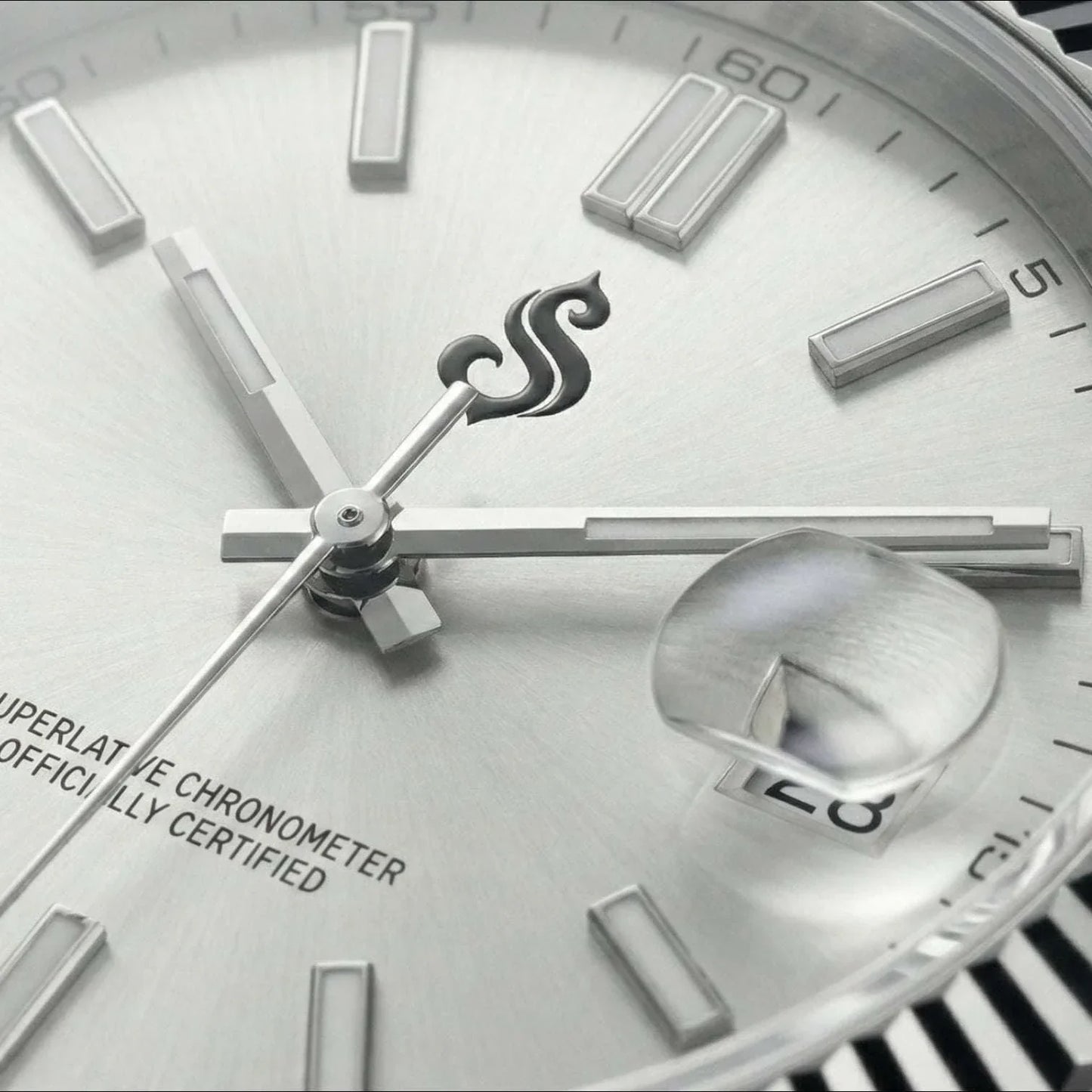 Seiko Mod luxury watch with silver white dial and date window by Modtime Creations