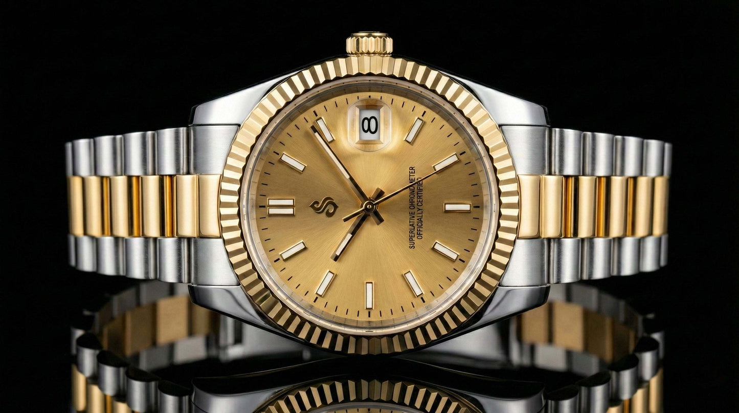SeikJust two-tone gold Seiko Mod watch with date window and NH35 automatic movement by Modtime Creations