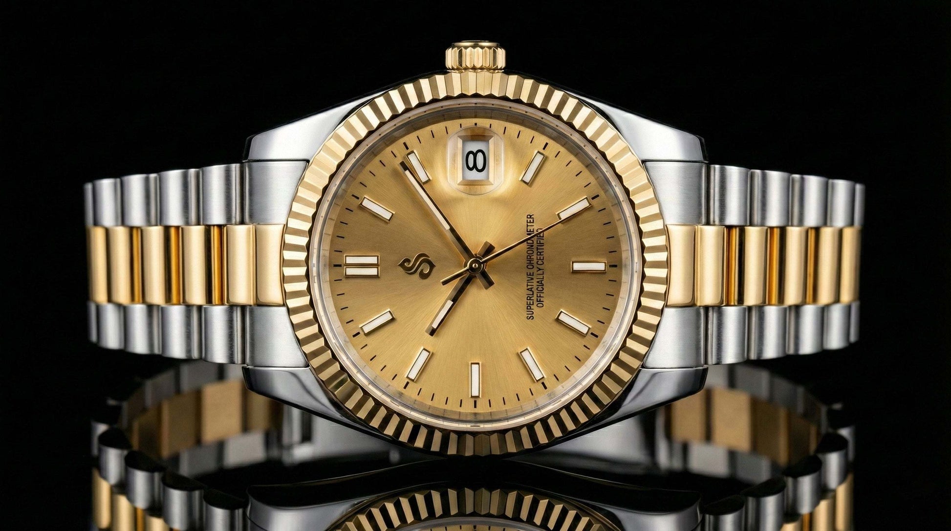 SeikJust two-tone gold Seiko Mod watch with date window and NH35 automatic movement by Modtime Creations