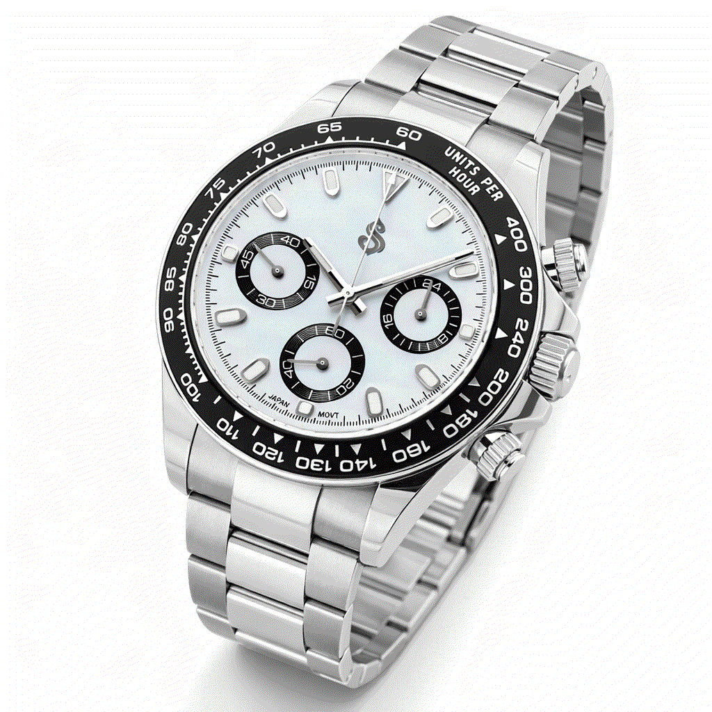 Seitona White Black Panda Dial Seiko Mod luxury chronograph watch with stainless steel bracelet