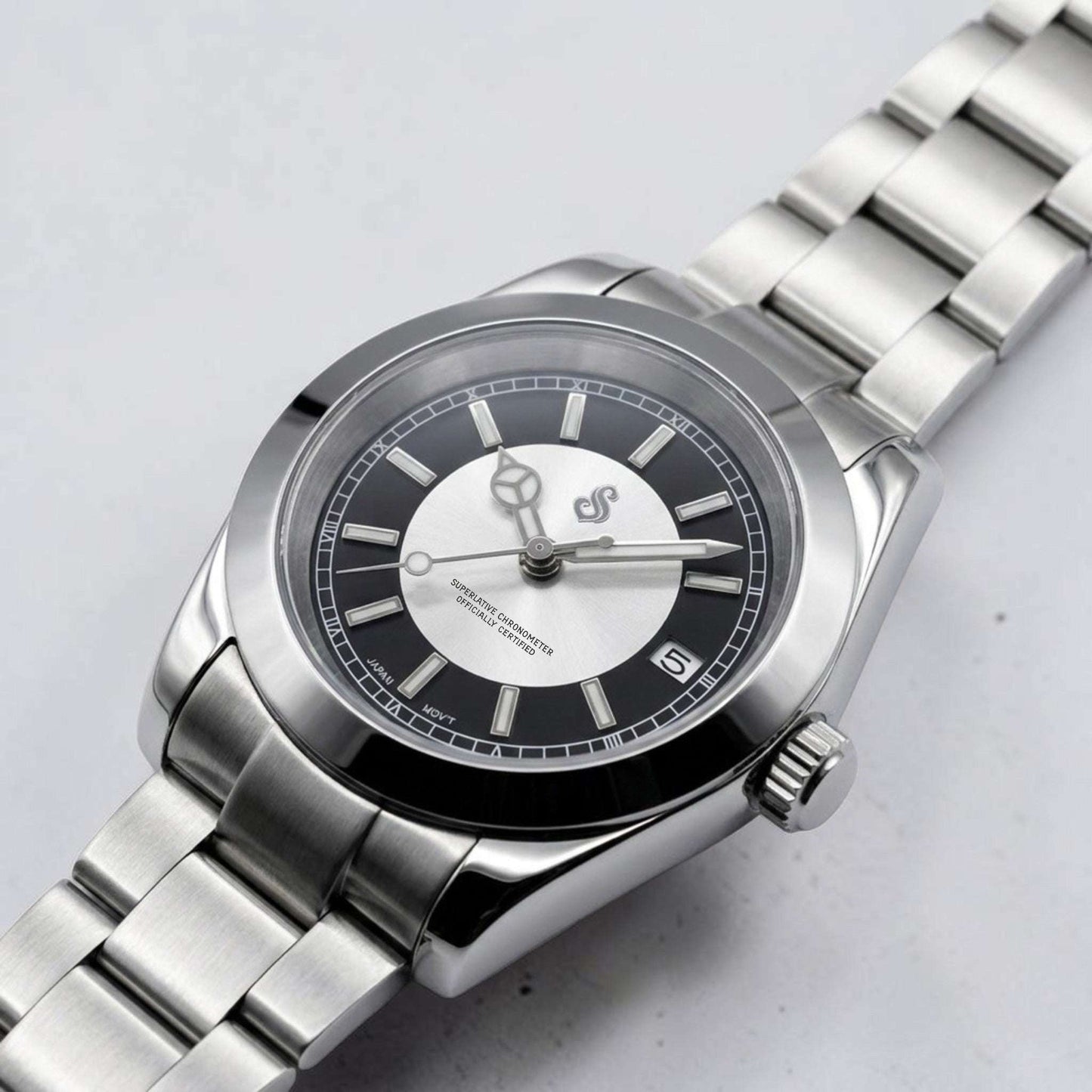 Seiko Mod Date Window Silver Black Dial - Modtime Creations with NH35 automatic movement by Modtime Creations