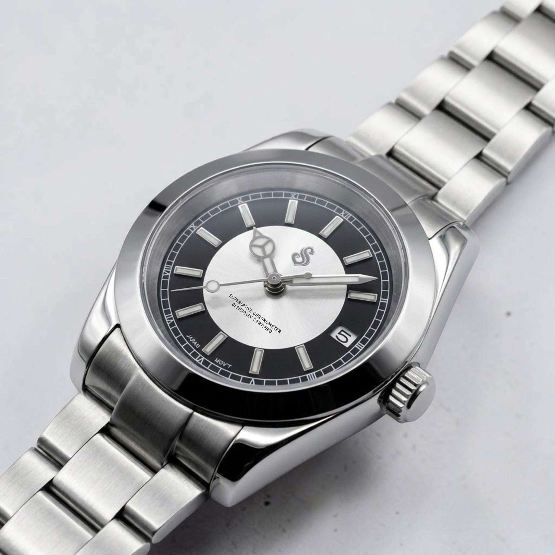 Seiko Mod Date Window Silver Black Dial - Modtime Creations with NH35 automatic movement by Modtime Creations