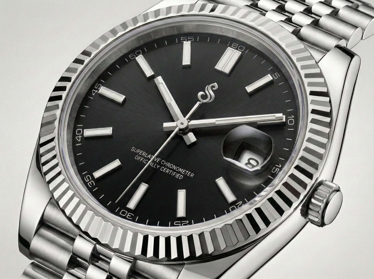 SeikJust Seiko mod luxury watch with black dial and date window by Modtime Creations