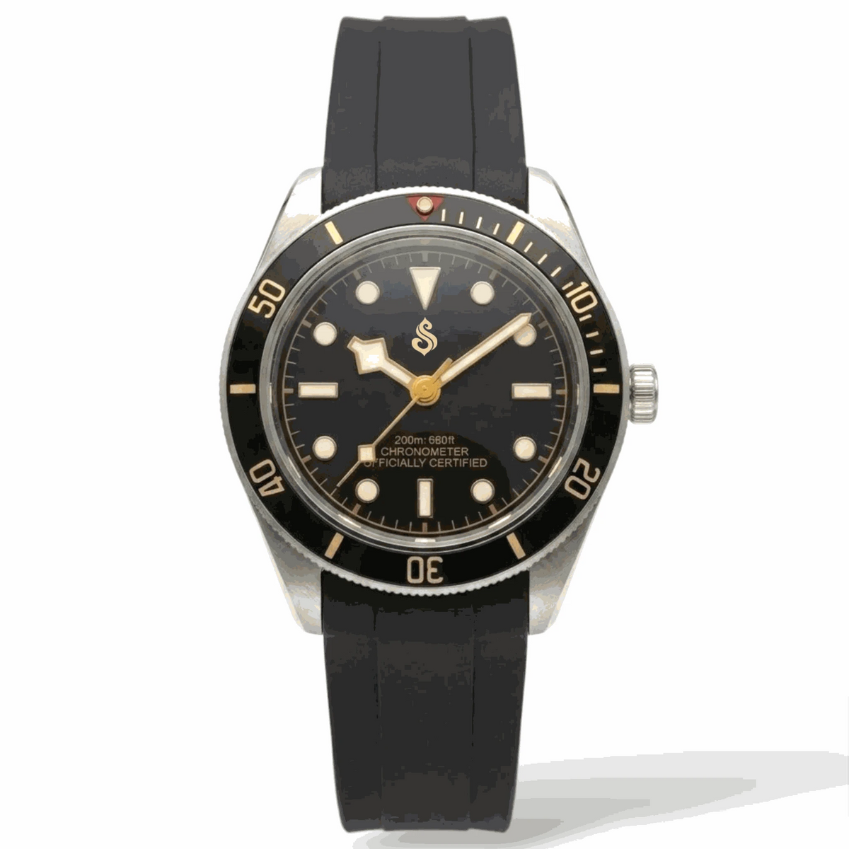Vintage 39 MM Gold Black Diver Watch Mod Watch Series - Modtime Creations