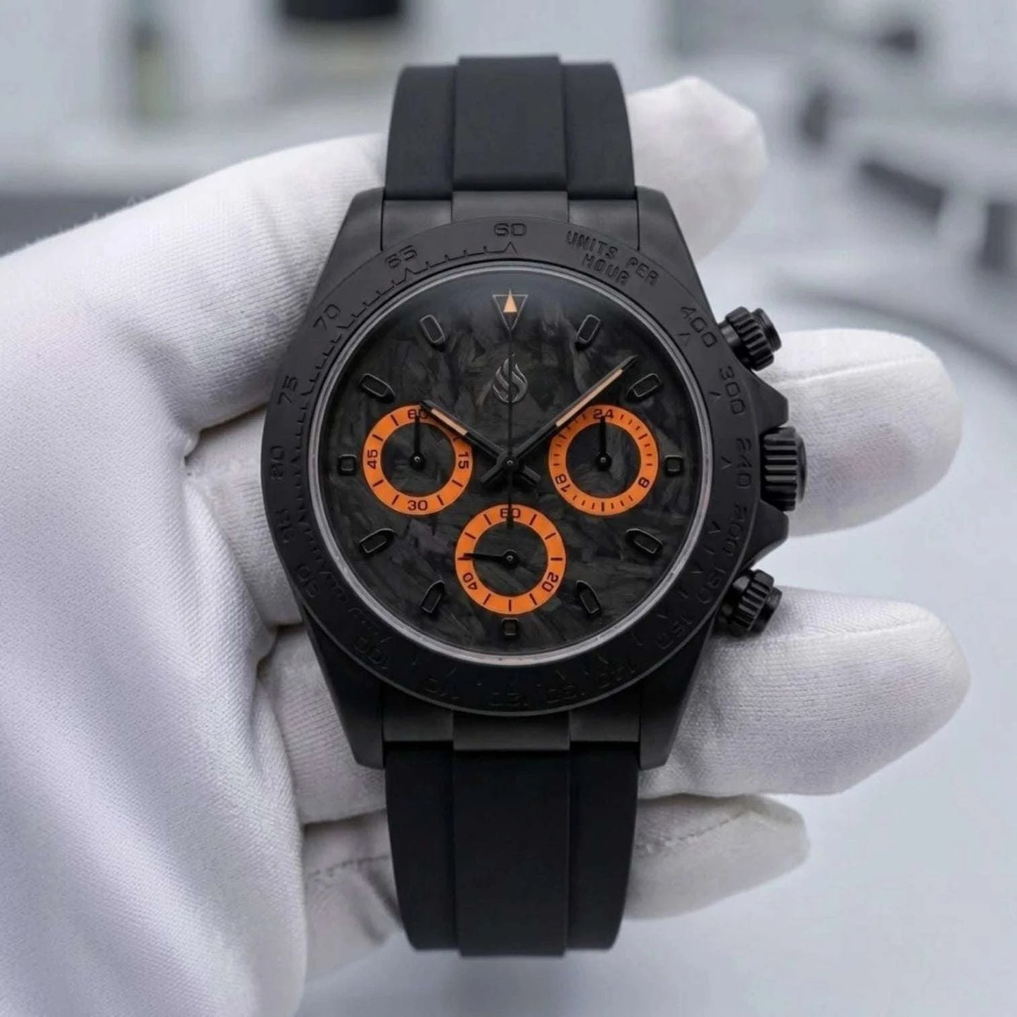 Seitona Mod Black Orange Carbon Fiber Dial Stealth Watch - Modtime