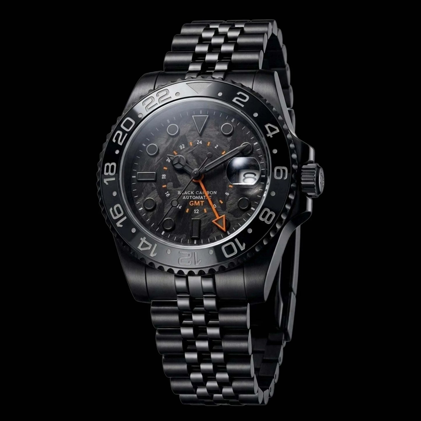 SeikMariner Carbon Fiber Black Orange Stealth GMT Mod Watch