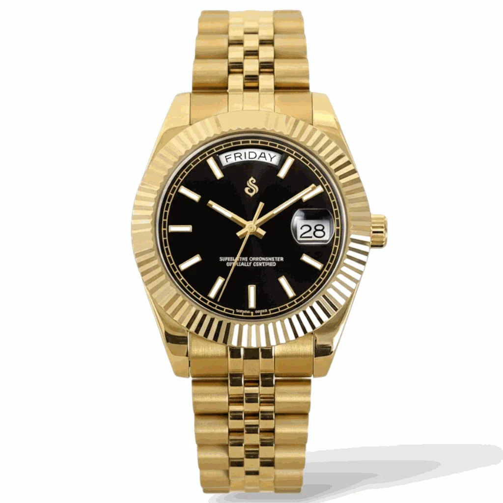 Seiko Mod luxury watch with black gold day and date dial by Modtime Creations