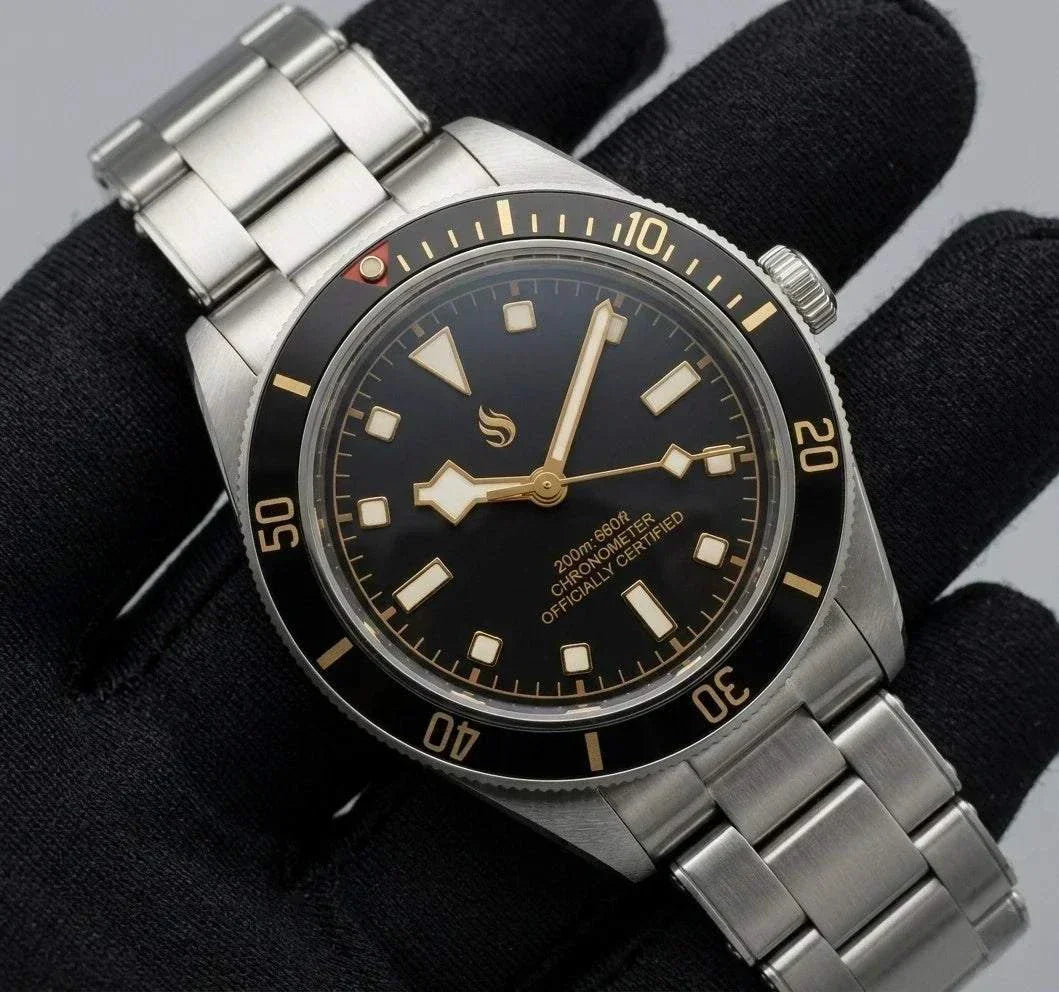 Seiko Mod Watch Tudor Pelagos Black Bay Vintage Black Gold Dial Diver - Modtime Creations