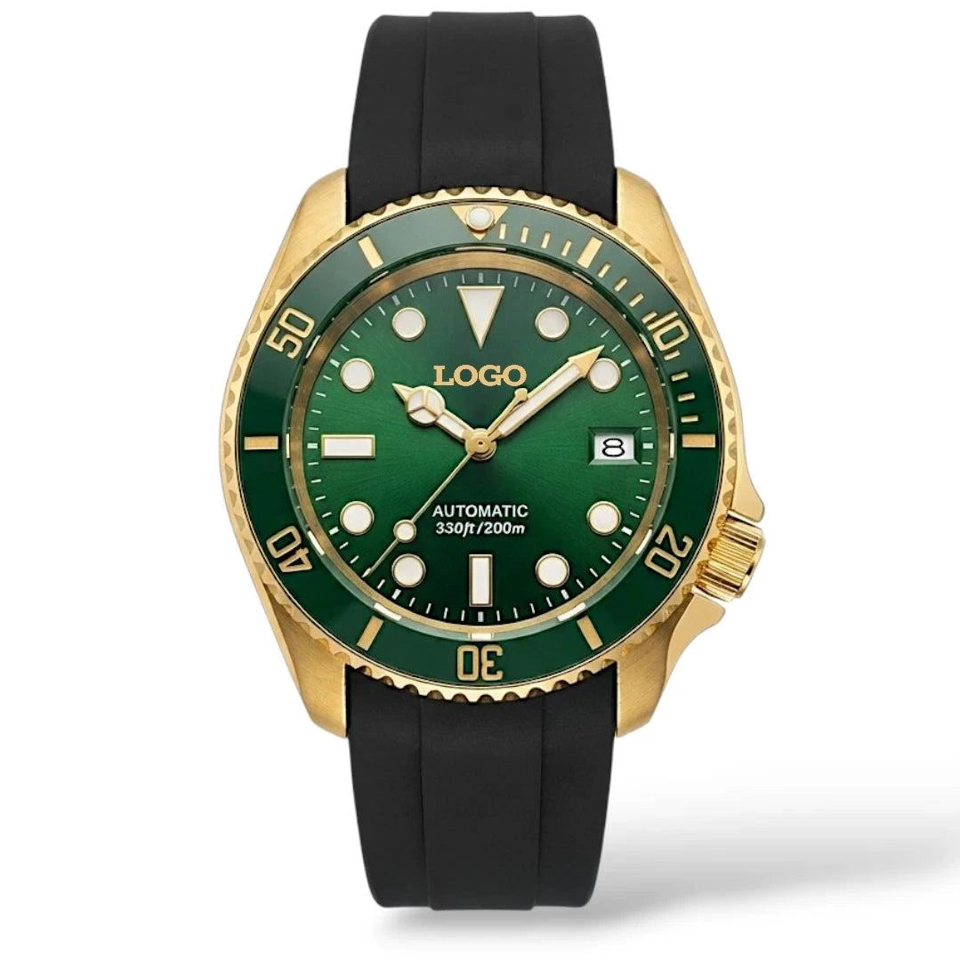 Seiko Mod SKX 42 mm Submariner Green Gold luxury diver watch with NH35 automatic movement and sapphire crystal
