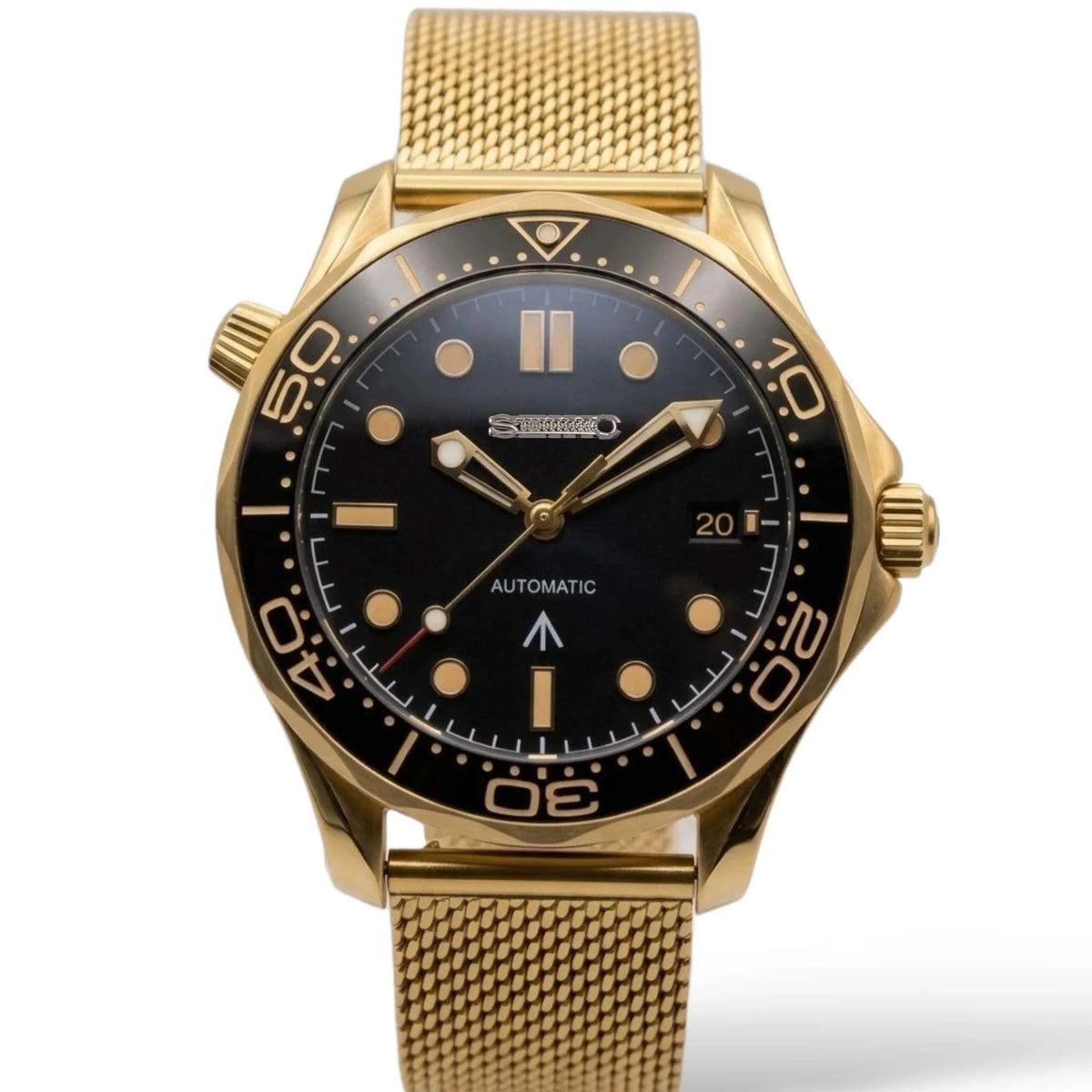Black Dial Black Gold Bezel 007 Master Mod Watch - Modtime Creations