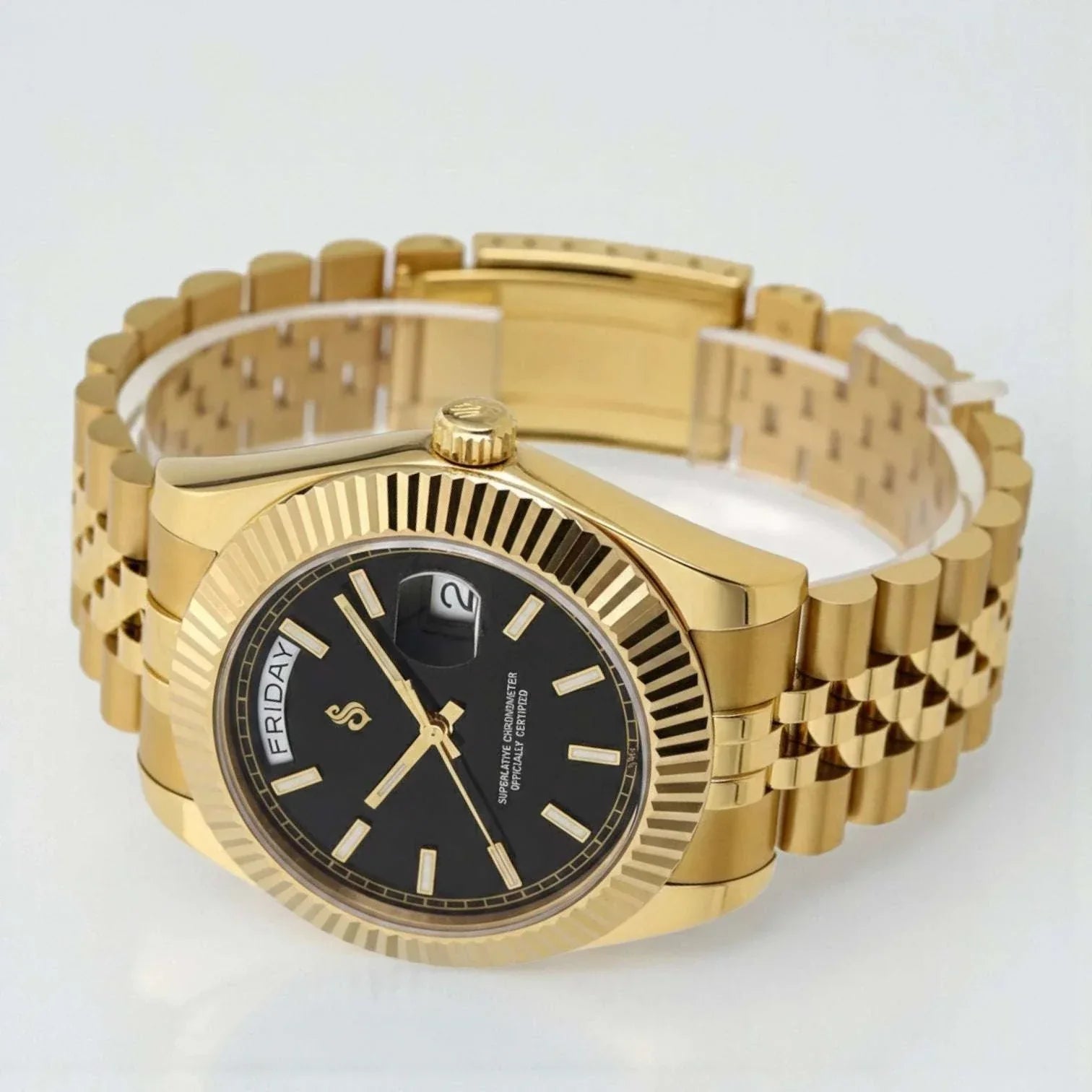 Seiko Mod Day & Date watch with black gold dial by Modtime Creations