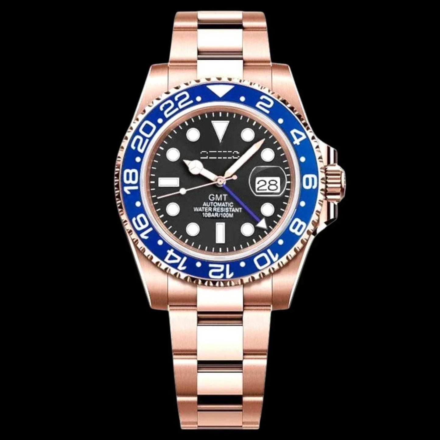 Seikmariner GMT rose gold Seiko mod with blue black dial and ceramic bezel