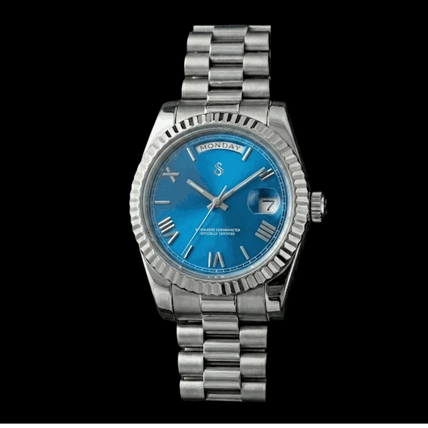 Modded Seiko Day & Date watch with royal blue dial by Modtime Creations