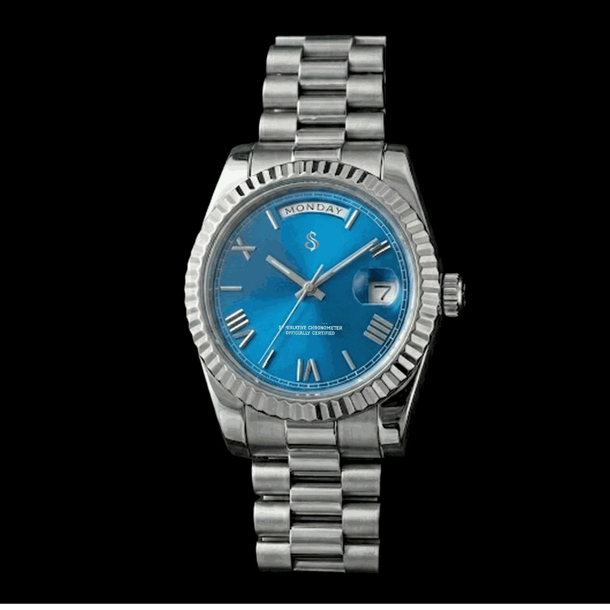 Modded Seiko Day & Date watch with royal blue dial by Modtime Creations