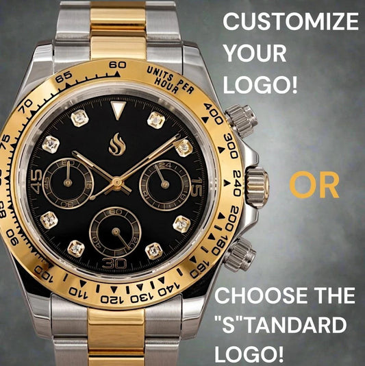 Seiko Mod Daytona Gold Two-Tone Bracelet black dial with gem markers built by Modtime Creations