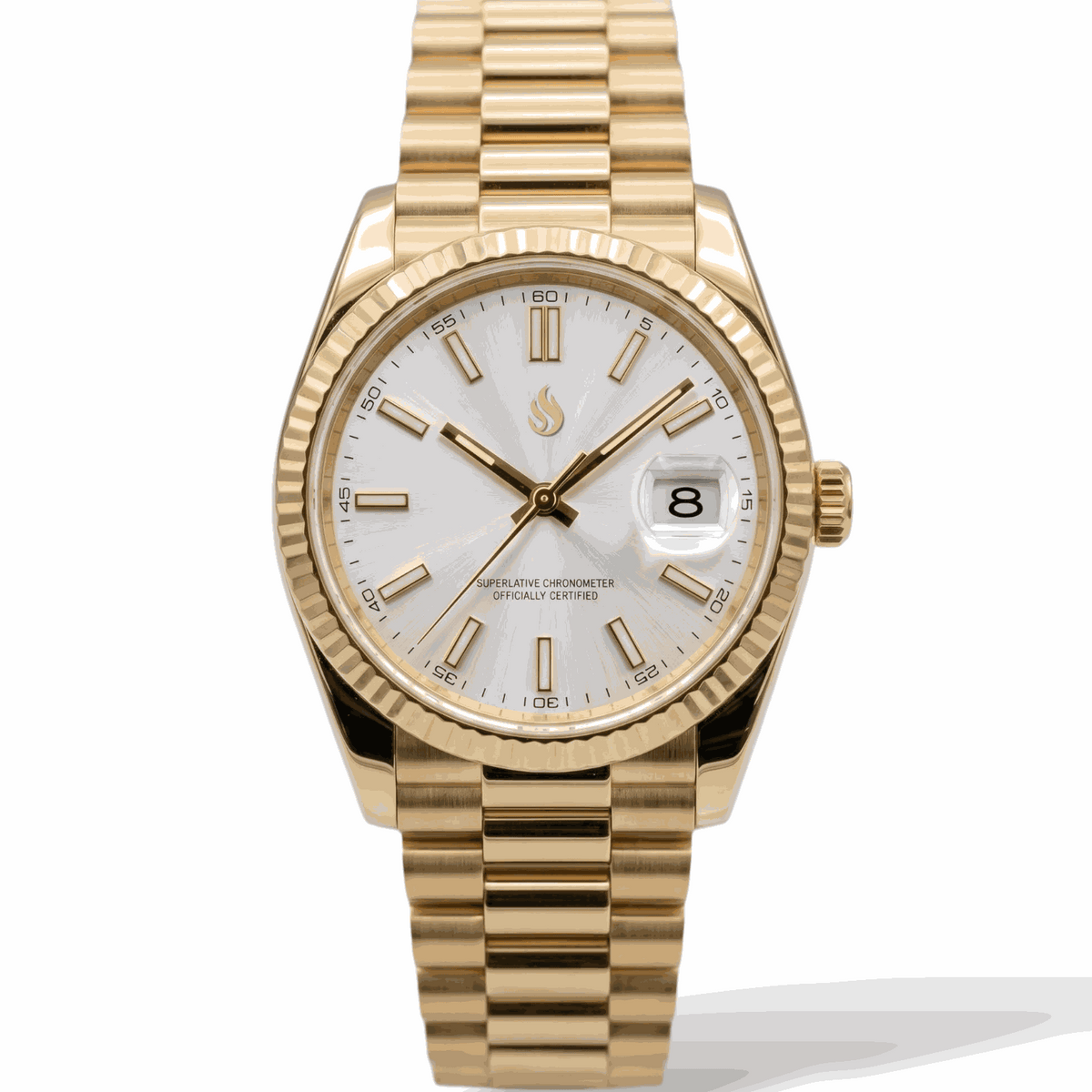 SeikJust Date Fenster Gold Weißes Zifferblatt Mod-Uhr - Modtime Creations
