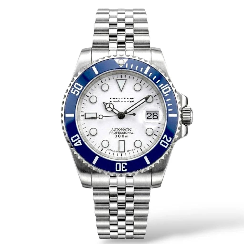 Seiko Mod Watch Submariner Series "Blue White" Diver - Modtime Creations 