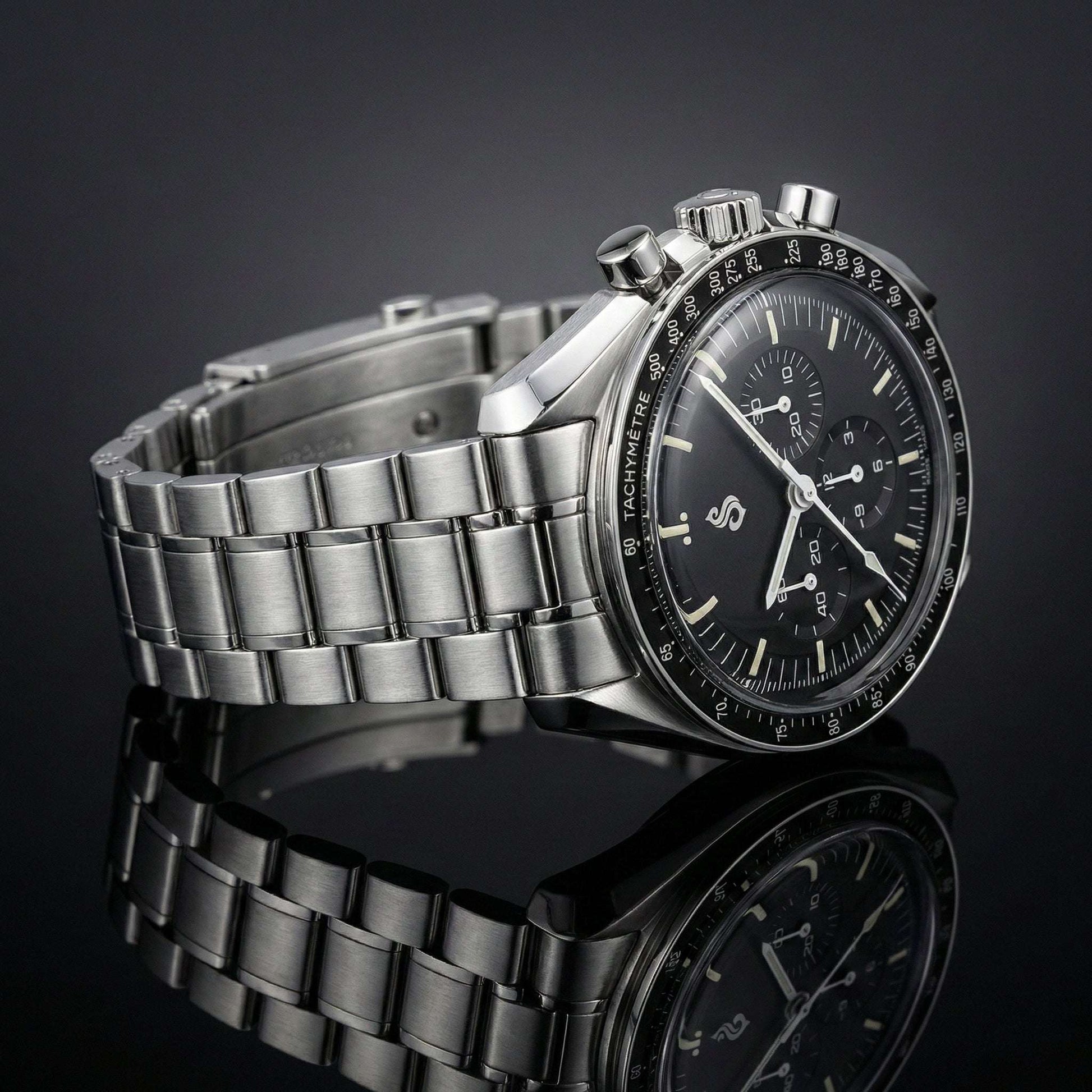 SeikSpeed Chronograph Diver Series black dial Seiko Mod luxury watch with VK63 hybrid movement and stainless steel case