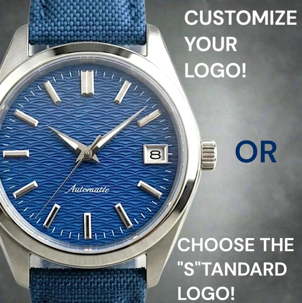 Date Window Silver Dark Blue Wave Dial Mod Watch - Modtime Creations