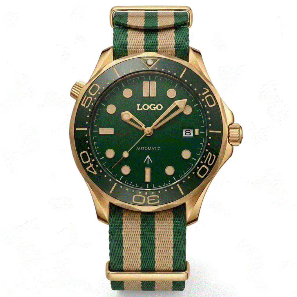 Seiko Mod SeaMaster Watch Green Gold Master Bond 007 Diver: Modtime Creations