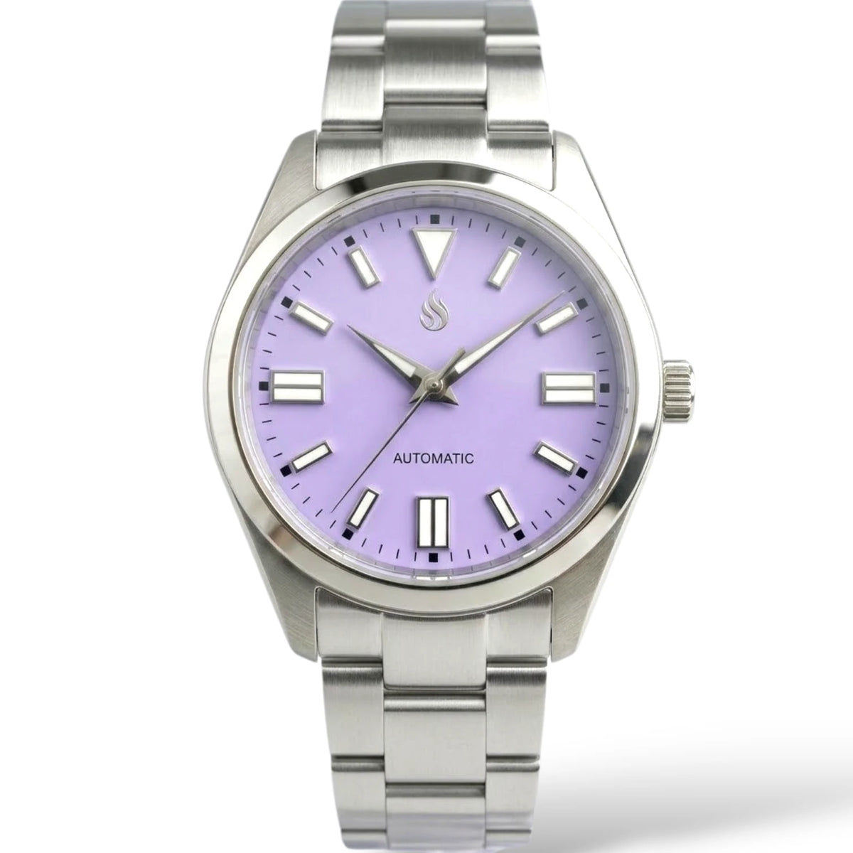 Date Window Silver Light Purple Dial Mod Watch - Modtime Creations