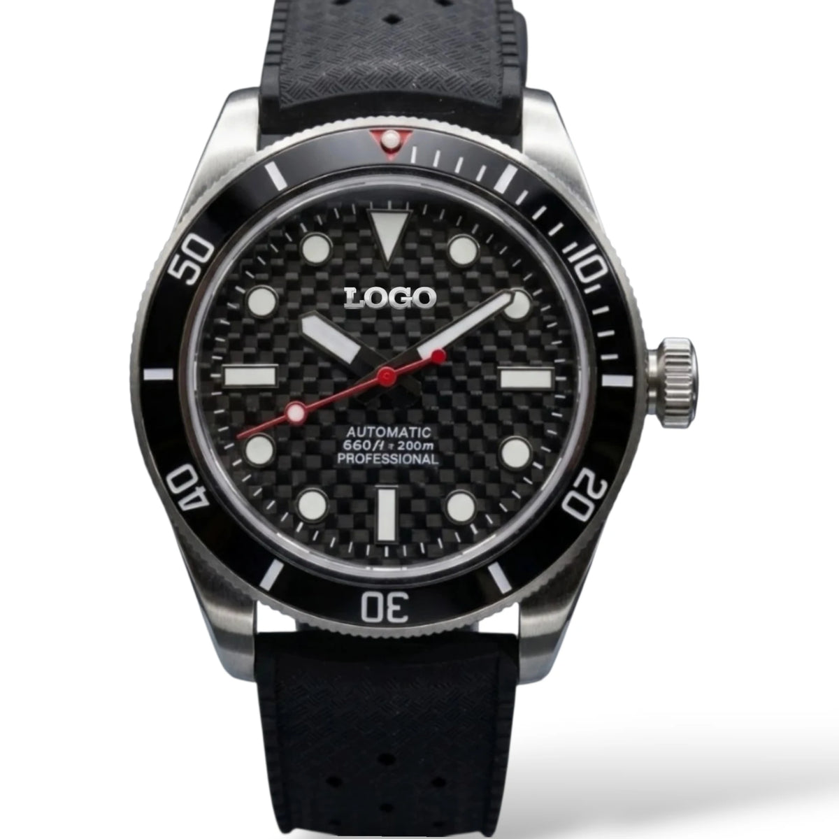 SeikMariner Black 3D Carbon Fiber Diver Vintage Mod Watch - Modtime Creations